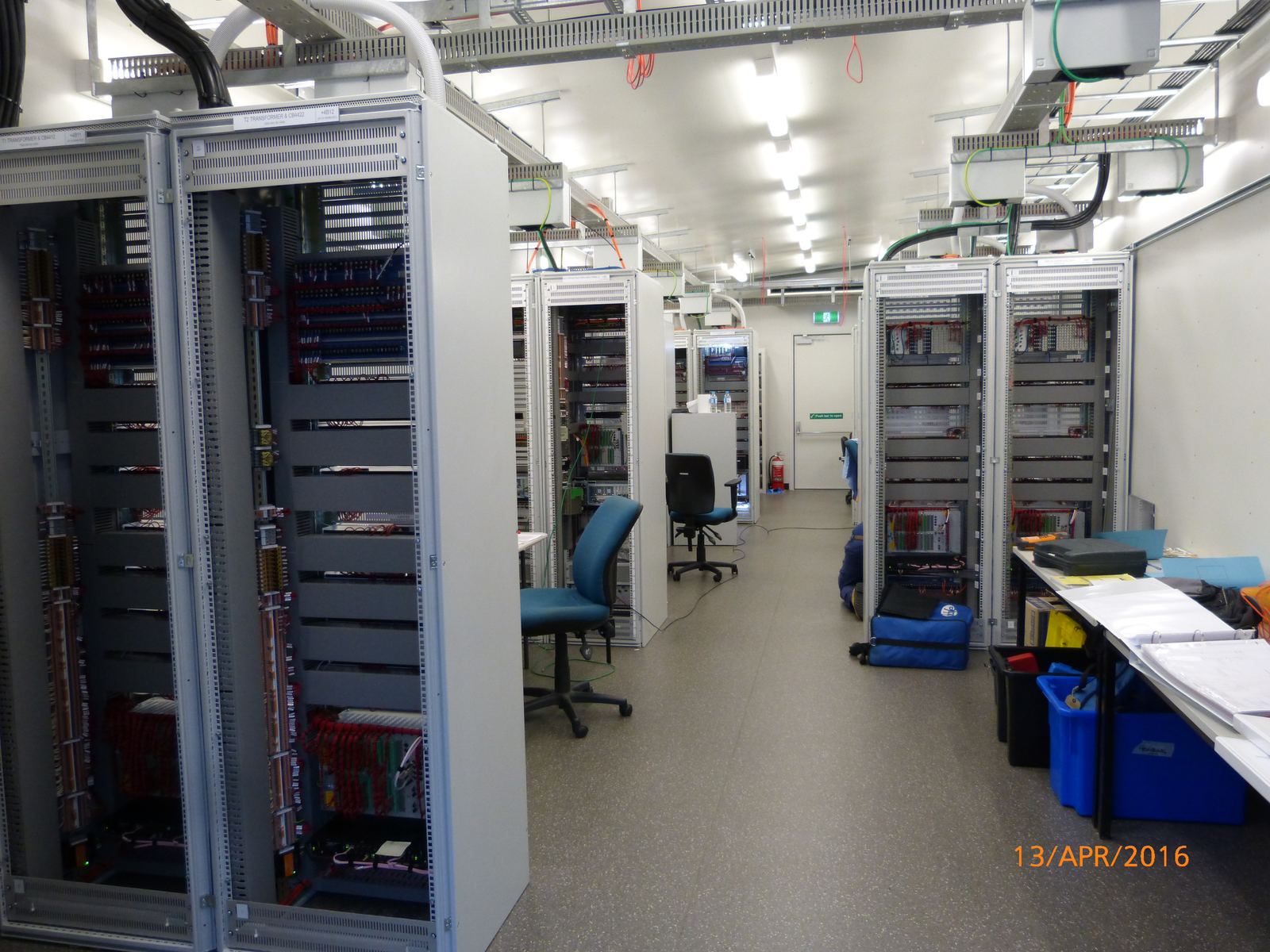 Cubicle line-up — Control and protection cubicles under test